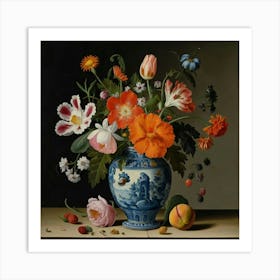 Flowers In A Blue Vase 2 Art Print