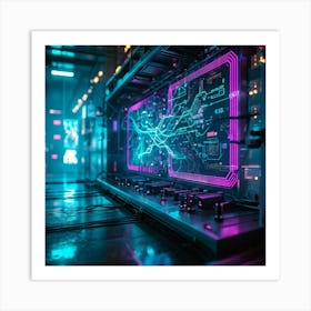 Cyber Interface With Intricate Neural Connections Symbolizing Ai And Human Cognitive Interaction Ne (1) Art Print