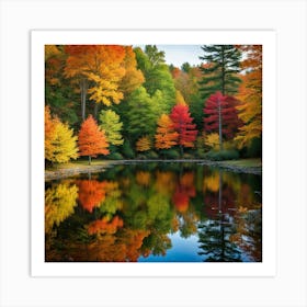 Autumn Trees Reflected In A Pond Art Print