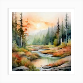 Watercolor A Serene Landscape In Gifford Pinchot National Forest 1 Art Print