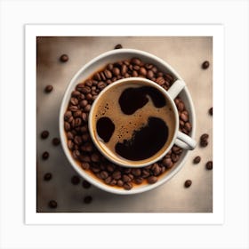 Coffee Cup With Coffee Beans 1 Art Print