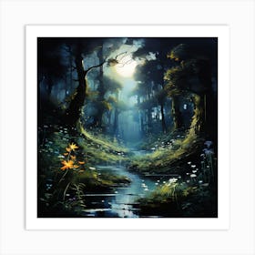 Forest At Night 1 Art Print