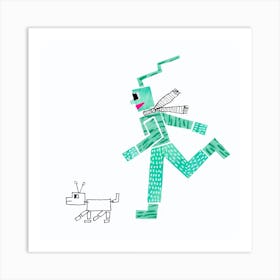 Running Robot And Dog Art Print
