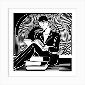 Just a girl who loves to read, Lion cut inspired Black and white Stylized portrait of a Woman reading a book, reading art, book worm, Reading girl, 194 Art Print