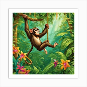 Monkey In The Jungle Art Print