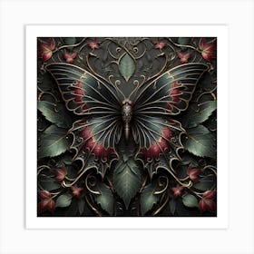 Gothic Metallic Butterfly in Black & Ruby Art Print