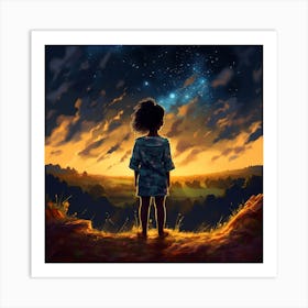 Little Girl Staring At The Stars Art Print