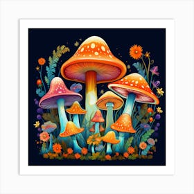 Mushrooms And Flowers 14 Art Print