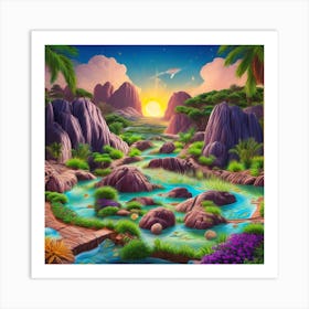 Landscape With Waterfall Art Print