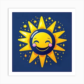 Lovely smiling sun on a blue gradient background 6 Art Print