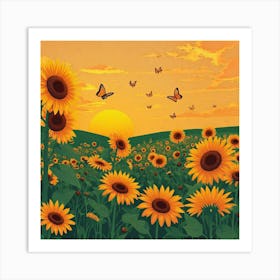 Sunflowers At Sunset Art Print