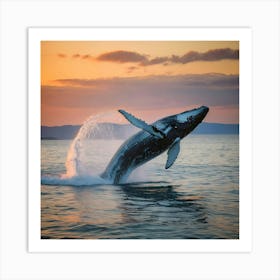 Humpback Whale Breaching At Sunset 31 Art Print