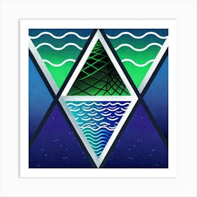 Retro geometric Oceans And Waves Poster