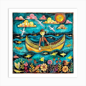 Exotic Water Scene with Man in Rowboat #3 Art Print