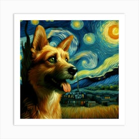 Starry Night Dog 1 Art Print