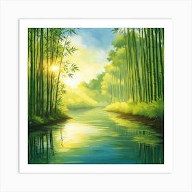 A Stream In A Bamboo Forest At Sun Rise Square Composition 177 Art Print