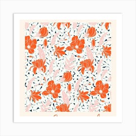 Orange And Blue Floral Pattern Art Print