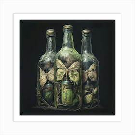 Three Bottles With Butterflies Art Print