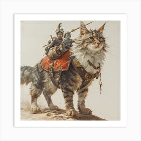 Myeera Mancoon Cat With A Battle Saddle On Carrying Tiny People 00b37a55 88ea 4bf6 9b94 4a4eea8c8ece Art Print