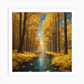 Nature With Yellow Trees and Stream Art Print