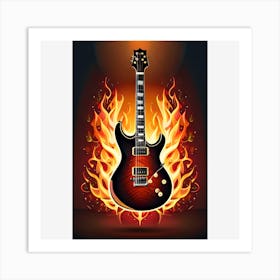 Electric Guitar On Fire Art Print