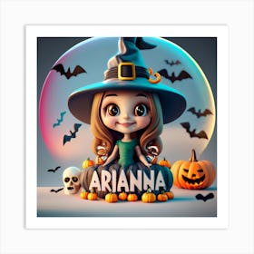 Halloween Girl In A Witch Hat Art Print