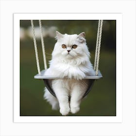 White Cat On Swing Art Print