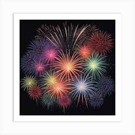 Fireworks On Black Background Art Print