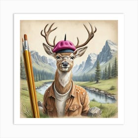 Deer With A Hat Art Print