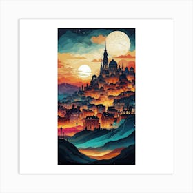 Cityscape At Sunset Art Print