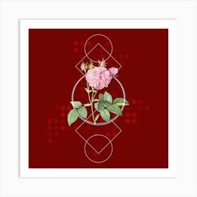 Vintage Pink Agatha Rose Botanical with Geometric Line Motif and Dot Pattern n.0159 Art Print