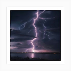 Lightning Over Lake Art Print