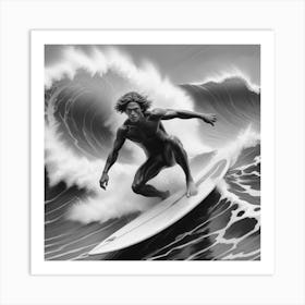 Black And White Surfer 10 Art Print