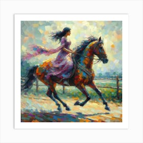 Girl Riding A Horse 1 Art Print