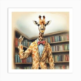 Giraffe In Library 1 Art Print