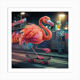 Flamingo On Skateboard 5 Art Print