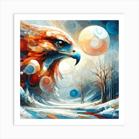 Oil Texture Abstract Hawk In Winter Sky3 Art Print