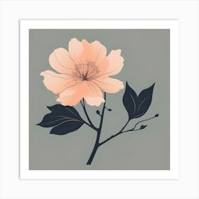 Peach Blossom on Light Greenish Grey Background Art Print