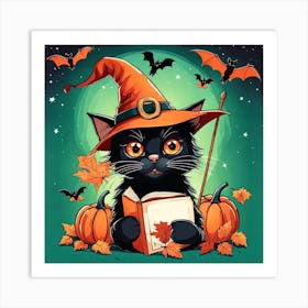 Cute Cat Halloween Pumpkin (5) Art Print