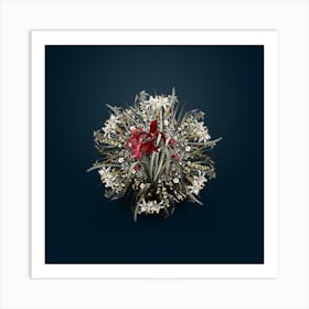 Vintage Sprekelia Flower Wreath on Teal Blue n.2439 Art Print