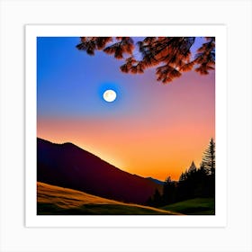 Full Moon In The Mountains Art Print