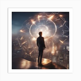 A Futuristic Energy Shield Protecting A City From An Incoming Meteor Shower 5 Art Print