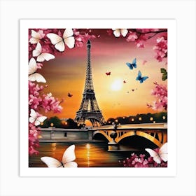 Paris Eiffel Tower Butterfly Painting Art Print