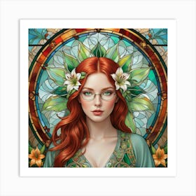 Red Haired Girl With Flowers Art Print