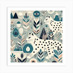 Scandinavian style, Snow leopard Art Print