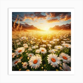 Daisy Field At Sunset Art Print