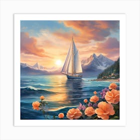 Sunset Sailboat Art Print