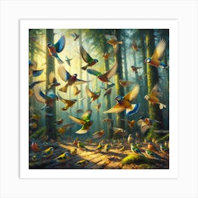 Many birds in forest Art Print