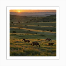 Horses At Sunset Art Print