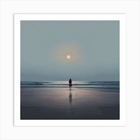 Girl Walking On The Beach Art Print